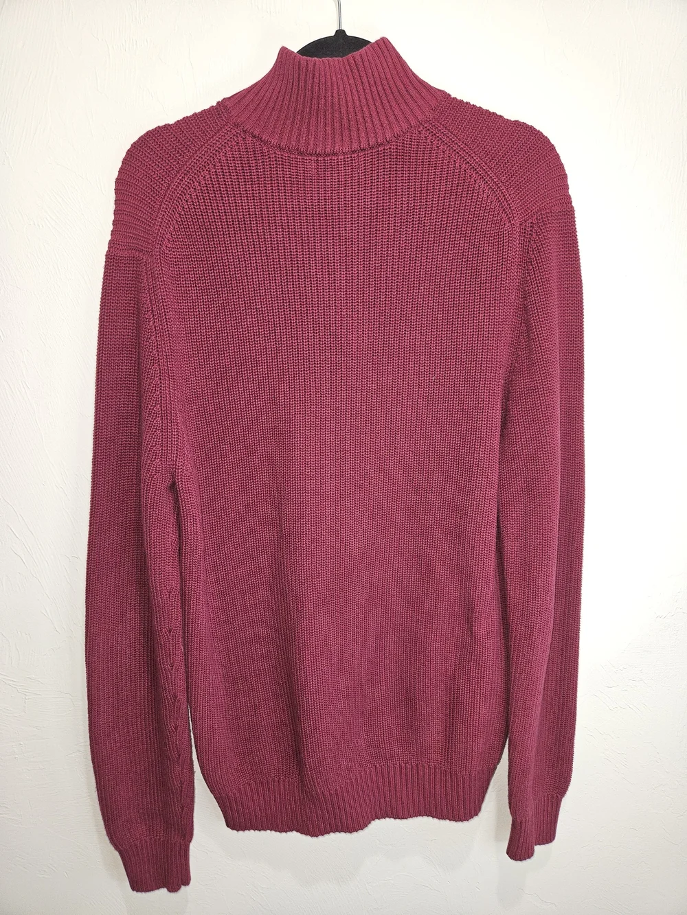 Collars & Co Men's Pullover Sweater 1/4 Button Burgundy Maroon Large Pure Cotton